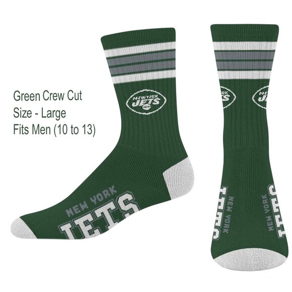 For Bare Feet Men's NFL 4-Stripe Deuce Performance Crew Socks Large NY Jets - Picture 1 of 4